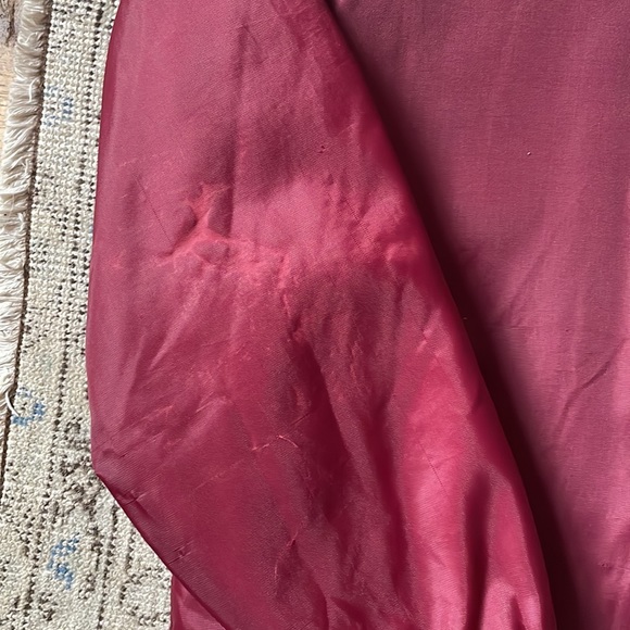 Mens Vintage Bomber Lined Faux Fur Winter Jacket Stripes Maroon Medium - Picture 3 of 4